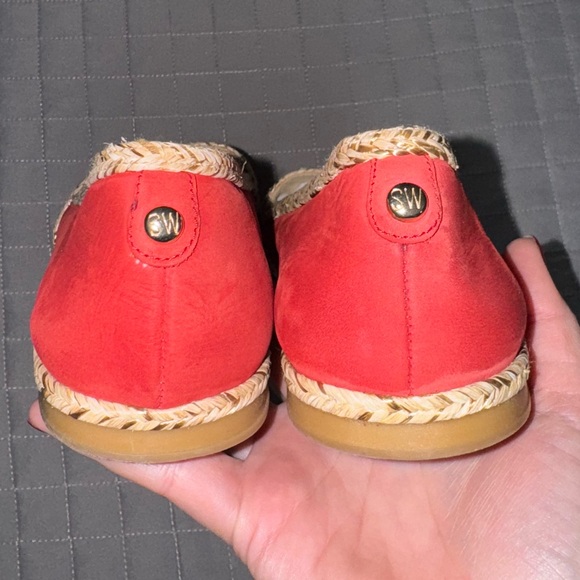 Stuart Weitzman Suede Espadrille Flats with Wicker Trim & Gold Toe - Picture 7 of 8